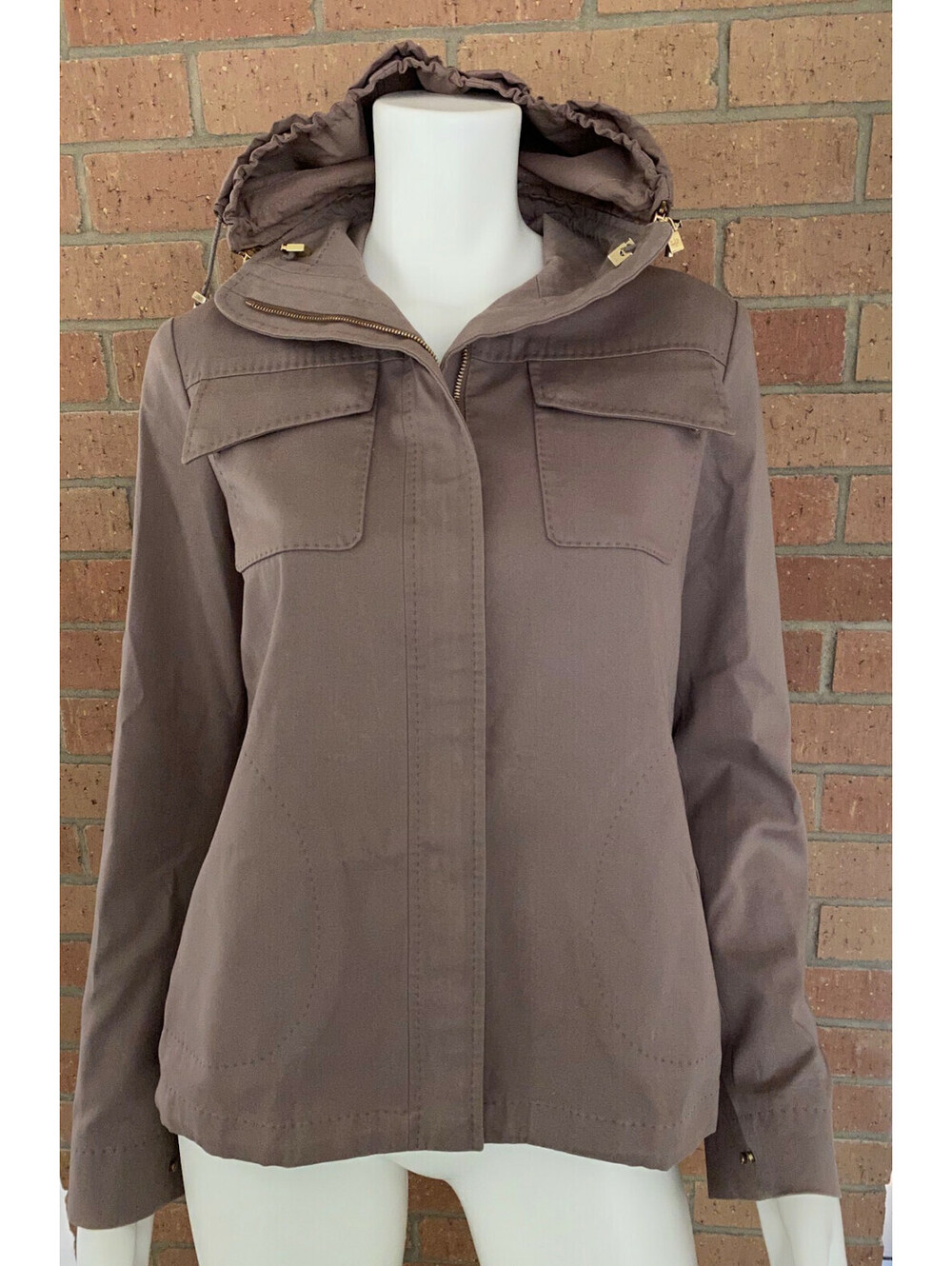 Womens LORO PIANA ZIP FRONT HOODED JACKET Pockets MAUVE LAVENDER Italian Size 42
